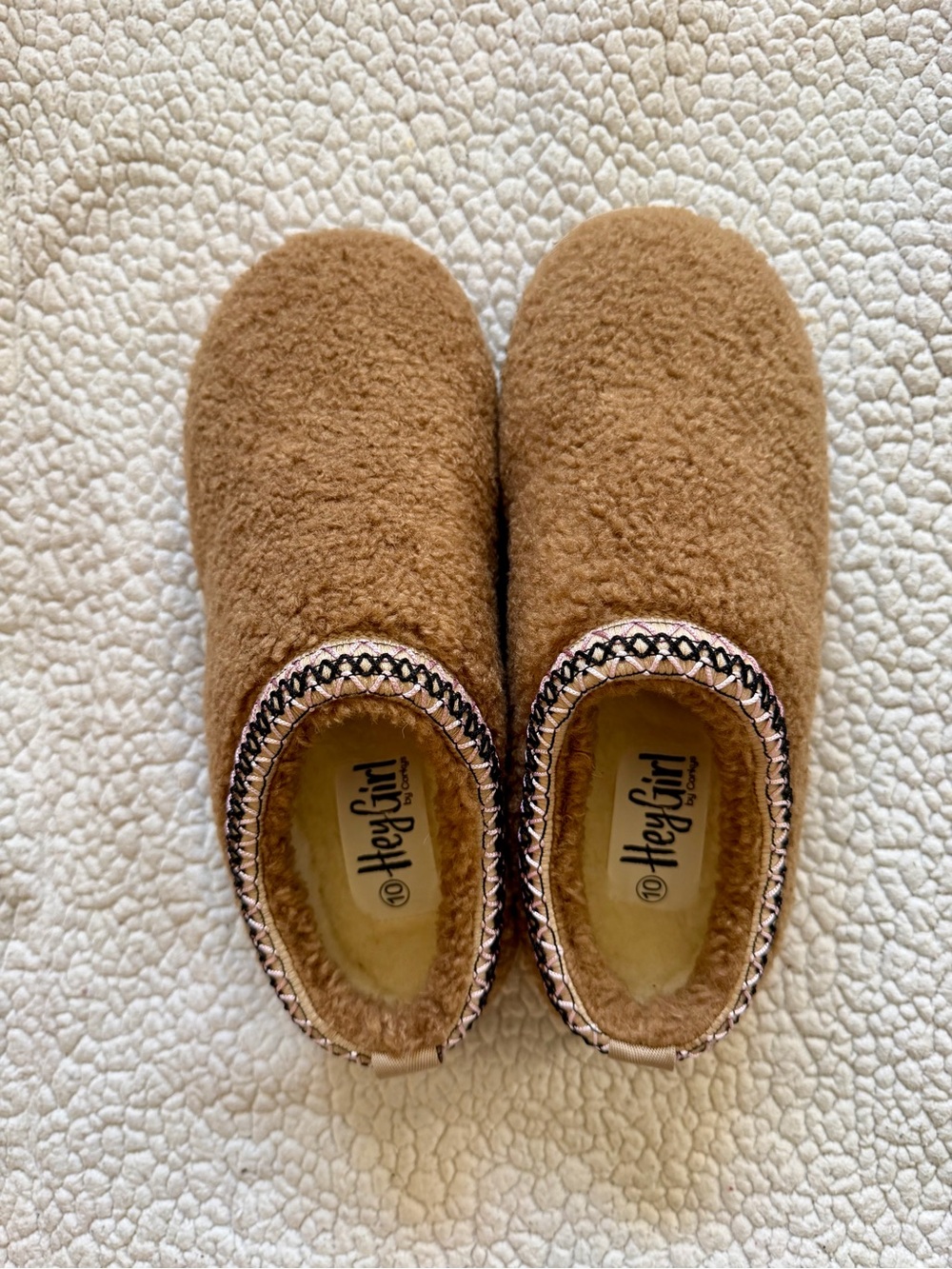 Corkys HeyGirl Sleepyhead Tan Teddy Fleece Platform Scuff Slippers Size 10